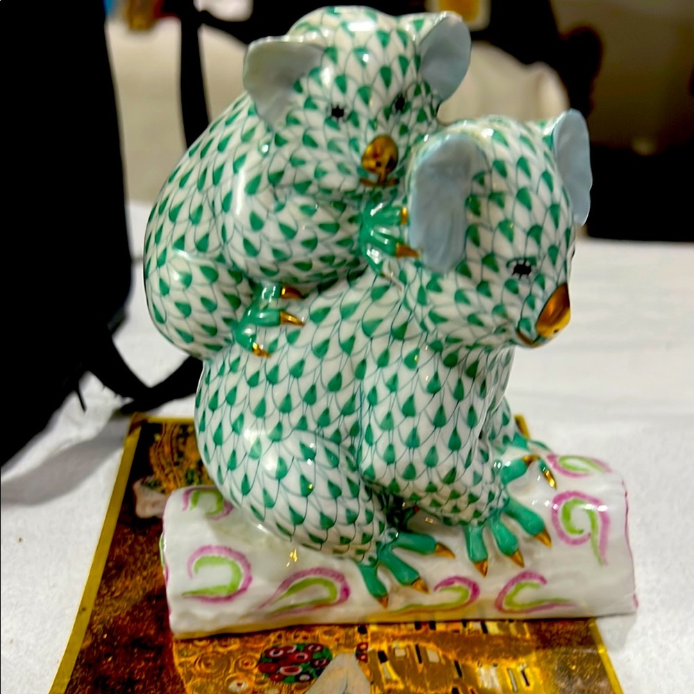 Green and White hand painted pair of Herend koalas